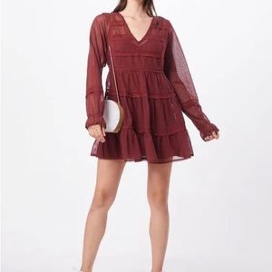 Free People Berlin Mini Dress Burgundy Rust Gauze Xs No Lining